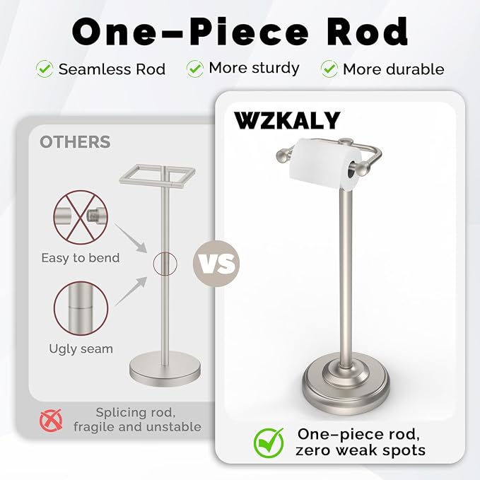 Toilet Paper Holder Stand, Brushed Nickel Toilet Paper Holder Free Standing, Post Pivoting Design & Stable Weighted Base SUS304 Stainless Steel for Bathroom(Mega Roll)