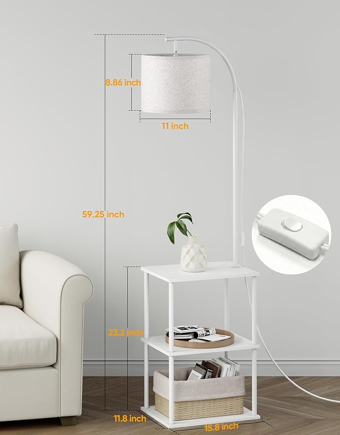 PARTPHONER Floor Lamp with Table, Night Stand with Lamp, Narrow Side Table with