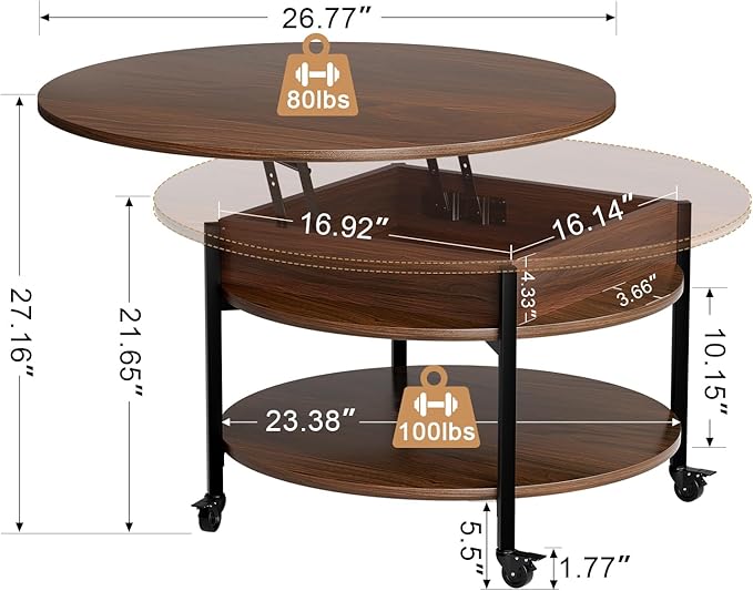 FABATO Round Lift Top Coffee Table