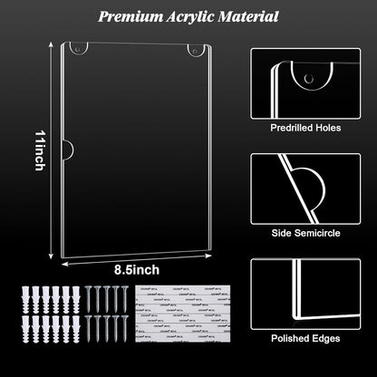 6pack Acrylic Wall Sign Holder with Serews&Tape,8.5 X 11 Wall Mount Clear Plastic Sign Holder,Memo Document Menu Holder for Restaurant, Office, School, Store and Home Use,Support No Drilling