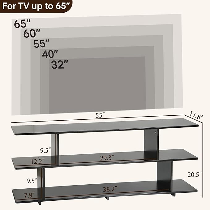 Bamboo TV Stand for TVs up to 65", 3 Tier Accent Entertainment Center