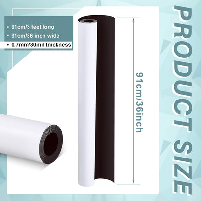 Amylove Blank White Surface Magnet Sheets 36 Inch x 3 Feet, 30 Mil Magnetic Roll Printable Flexible Vinyl Blank Magnetic Sign Sheet Safe for Vehicles DIY Craft Project