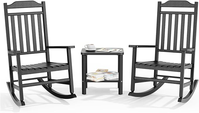 3 Piece Outdoor Rocking Bistro Set, Rocking Chairs Outdoor Furniture, Resin