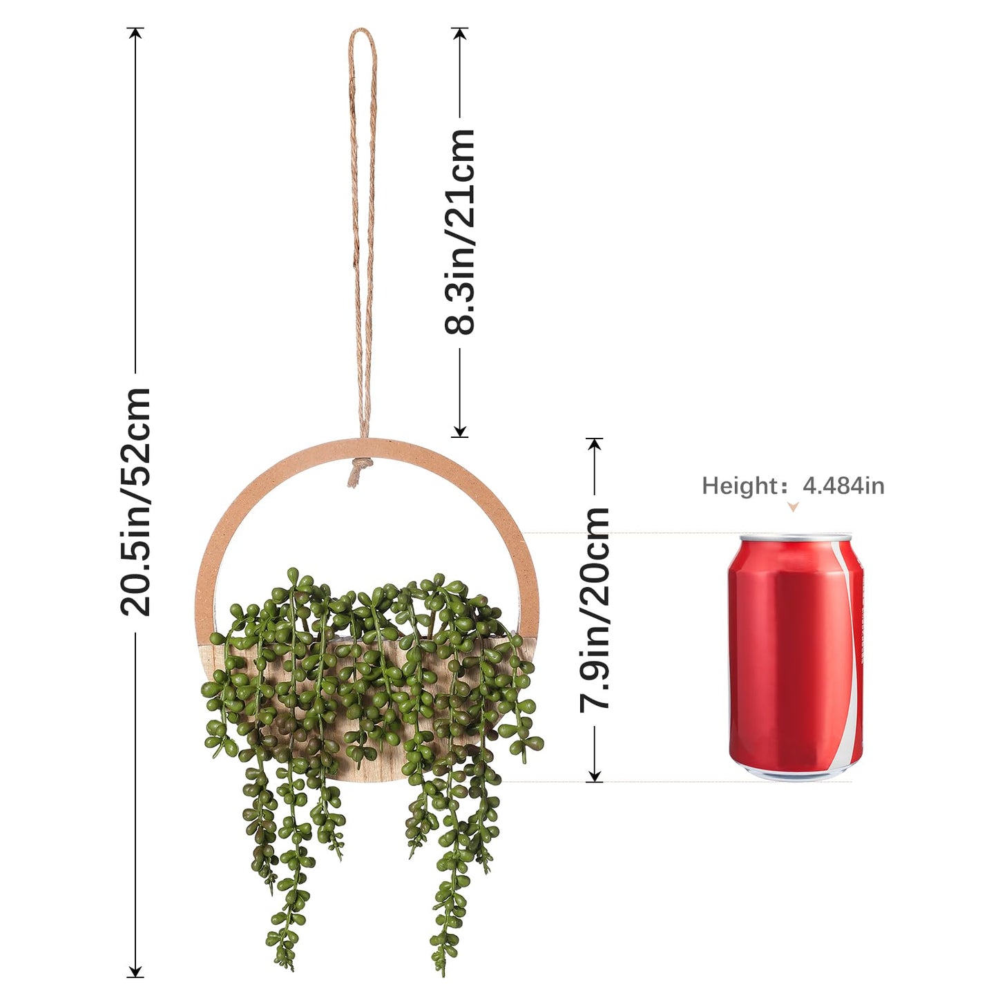 JUSTOYOU 2pcs Fake Hanging Plants Artificial Succulents Wooden Hanging Planter Artificial String of Pearls with Pot and Lanyard for Living Room Bathroom Indoor Outdoor Boho Wall Decor