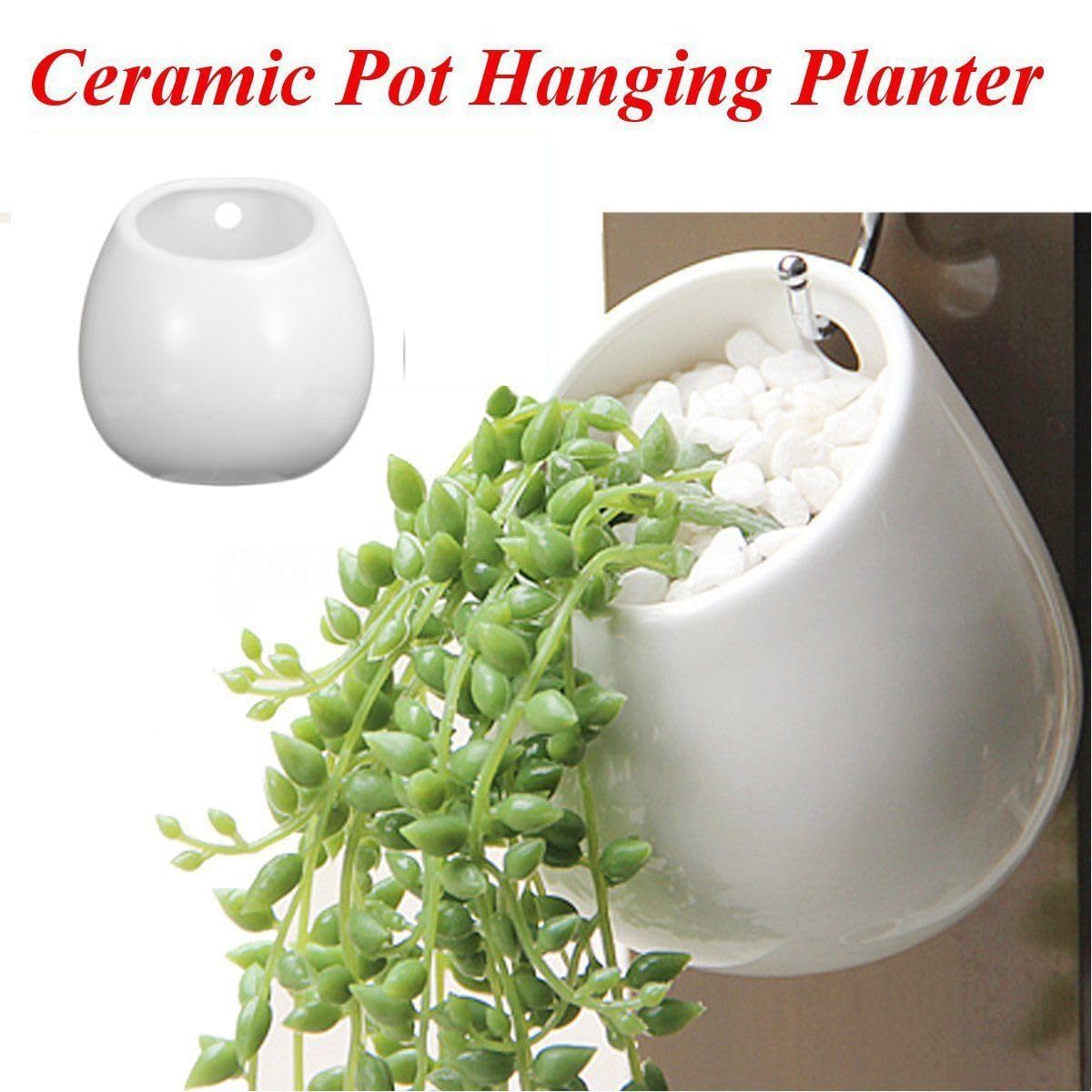HOMSFOU 2pcs Tillandsia Air Planter Small Hanging Plant Wall Plant Containers Ceramic Hanging Planters Ceramic Vase Pot Pots Vase Pot Woman White Mini Basin
