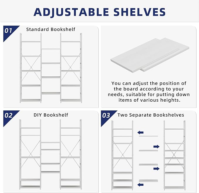 NUMENN Triple Column 5 Tier Bookshelf, Bookcase