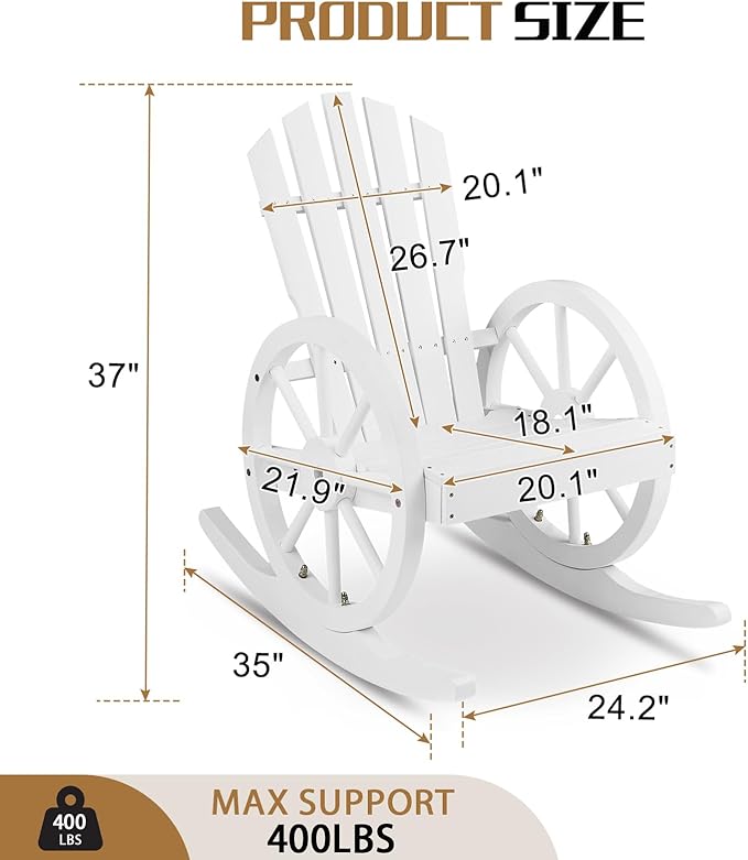 Outvita Adirondack Rocking Chair Set of 2, Wood Wagon Rocker, Outdoor Wooden