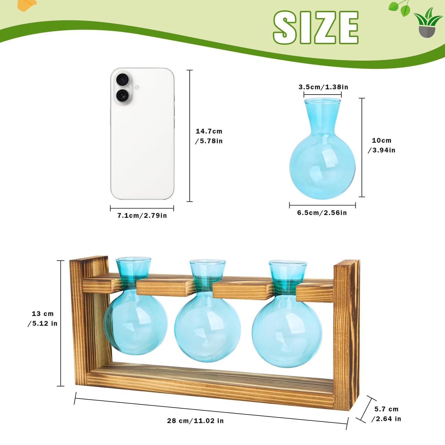 XXXFLOWER Glass Plant Terrarium Propagation Station, Gifts for Mom Plant Lovers Wife Daughter, 3 Bulb Glass Vase Plant Terrarium Tabletop for Hydroponics Home Office Indoor Decor (Blue)
