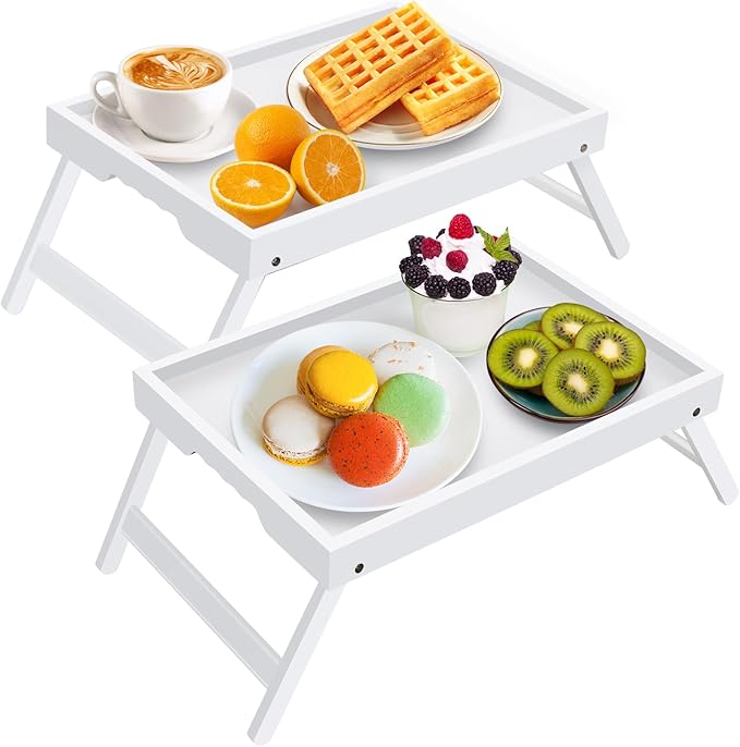 Artmeer Bed Tray Table with Folding Legs, Bamboo Breakfast in Bed