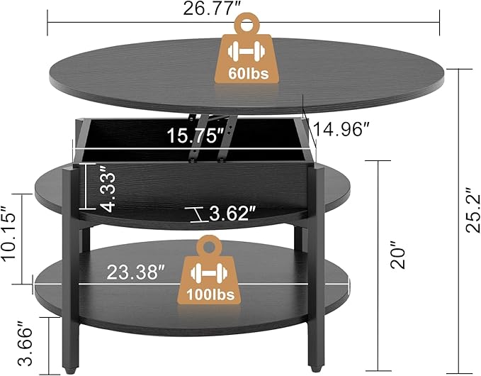FABATO Round Lift Top Coffee Table