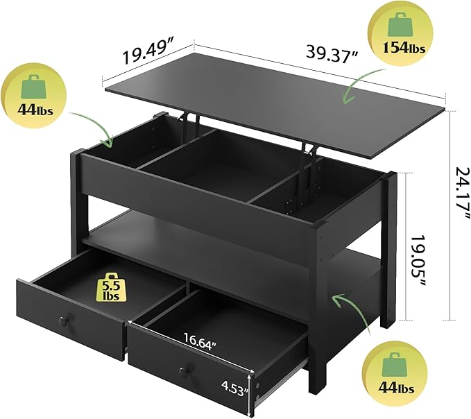 WLIVE Coffee Table, Lift Top Coffee Table