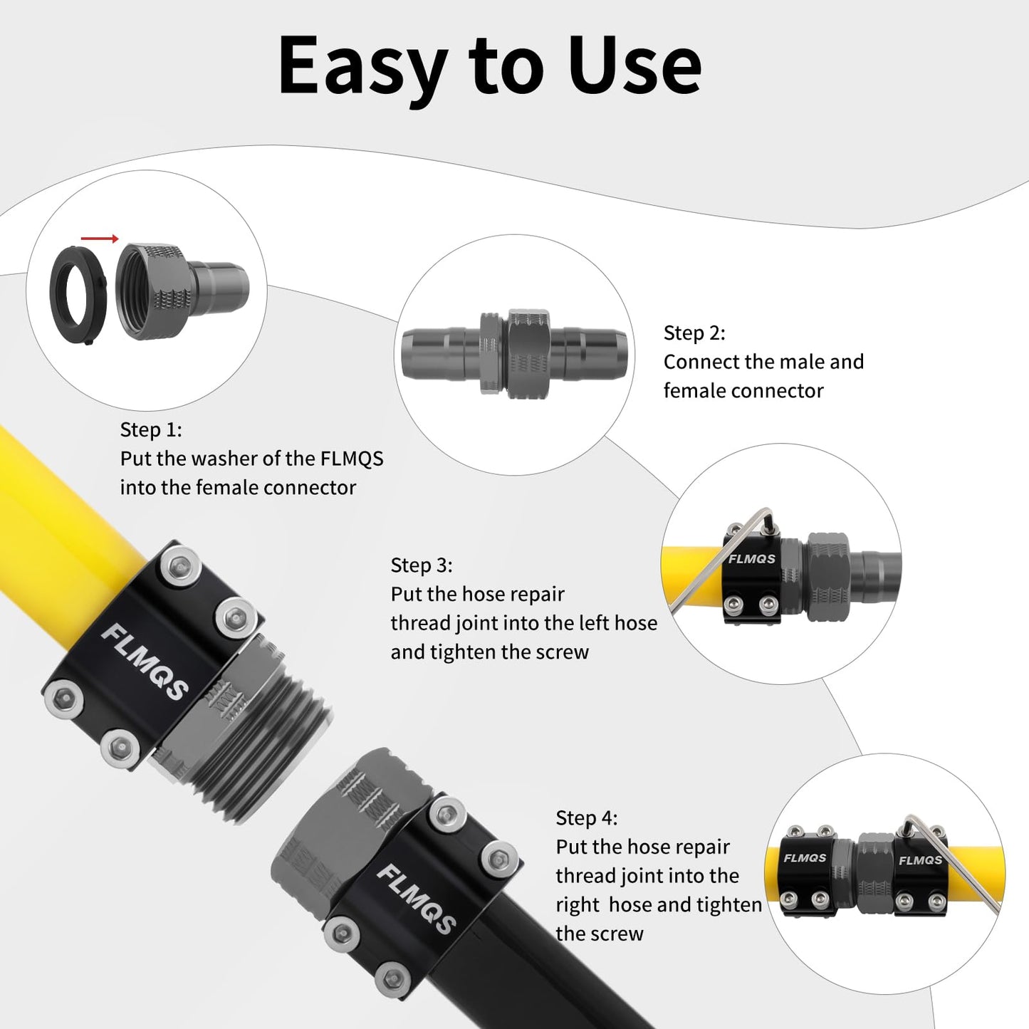 FLMQS Garden Hose Repair Connector Kit with Clamps, Fits 3/4" or 5/8" Garden Hoses, Leak-Proof Male and Female Hose Adapter, 3 Sets Black