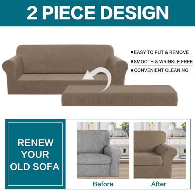Turquoize Stretch Sofa Slipcover 2 Pieces Sofa Cover Couch Cover