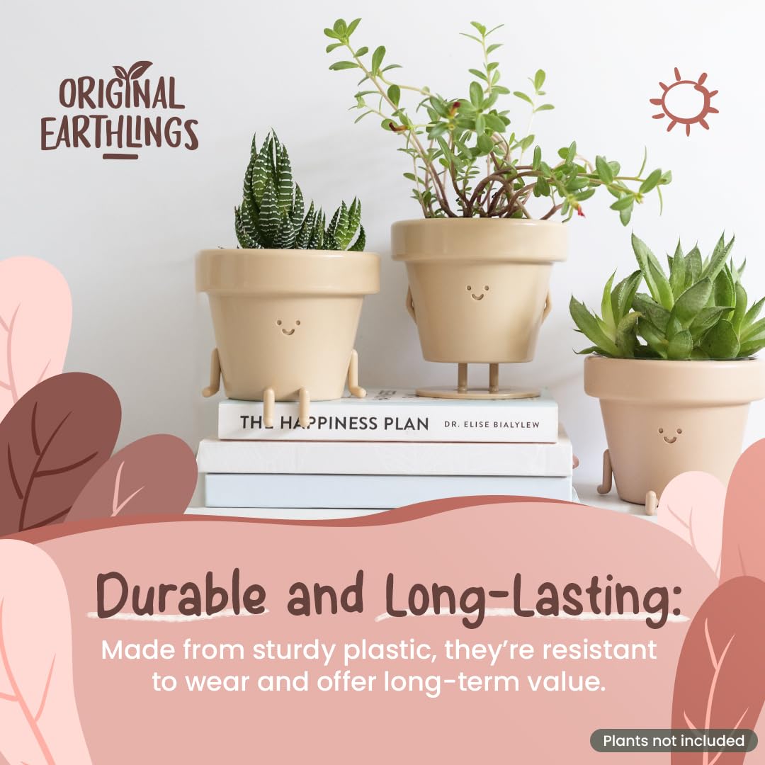 Original Earthlings Standing Pot - 4 Inch Cute Plant Pot - Plastic Funny Planter with Drainage - Unique Cactus Lover Gift - Small Succulent Face Flower Pot - Cute Plant Gifts for Plant Lovers