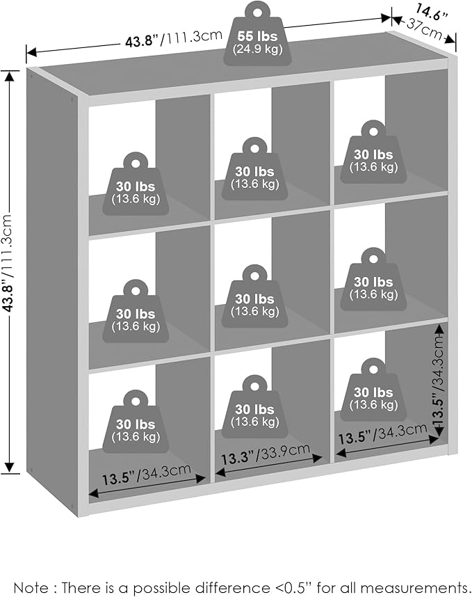 Furinno Simple Cube Storage Organizer, 9-Cube Display Shelf, Open Back Shelving