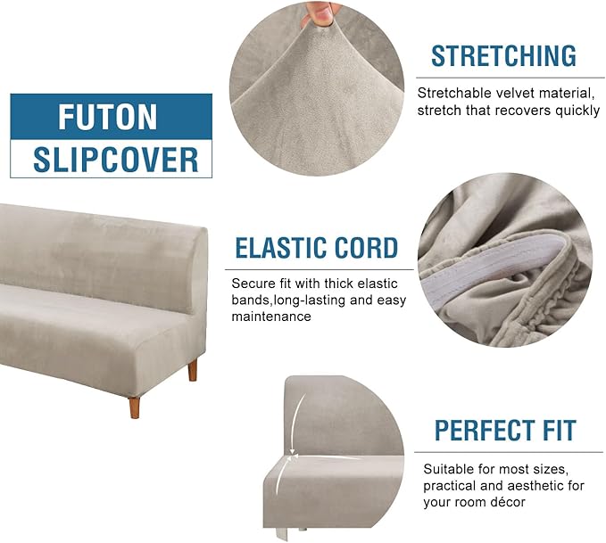 H.VERSAILTEX Real Velvet Futon Cover Armless Sofa Covers Sofa Bed Covers