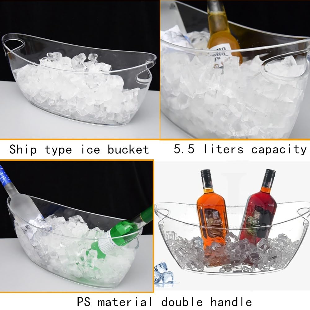 OUKEYI Ice Buckets for Parties, 5.5 Liter Large Clear Acrylic Food Grade Ice Bucket, Mimosa Bar Supplies Beverage Tub for Champagne Beer Sparkling Wine Cocktails, 16.9, Transparent, OUKEYI-100894