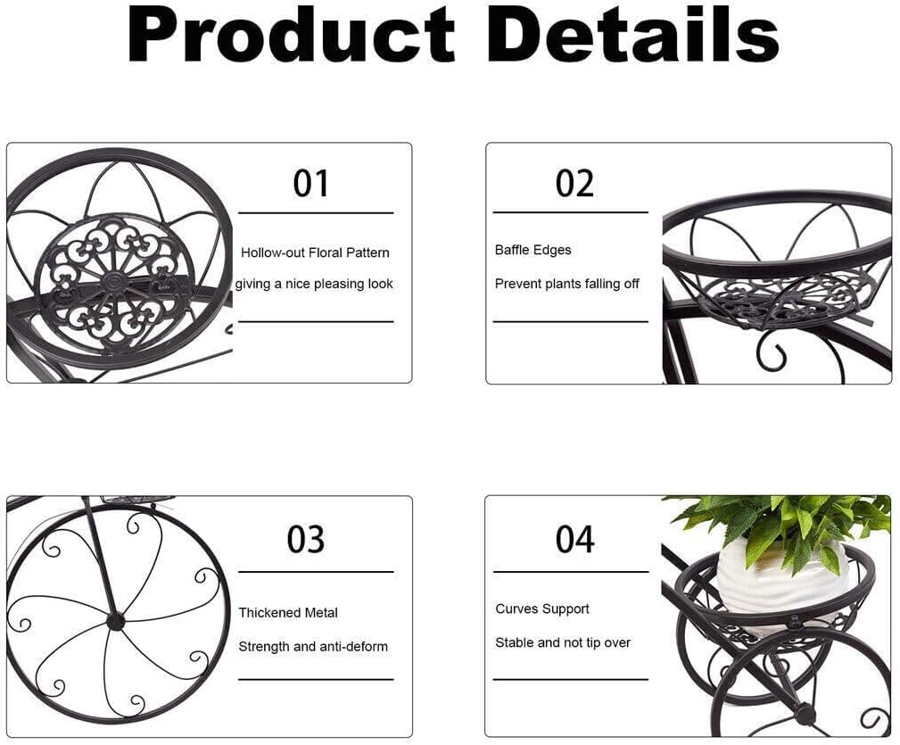 NBJGTFOF Metal Tricycle Planter with 3 Flower Baskets | Outdoor Garden Decor | Free Standing Floral Stand for Patio, Yard, or Veranda