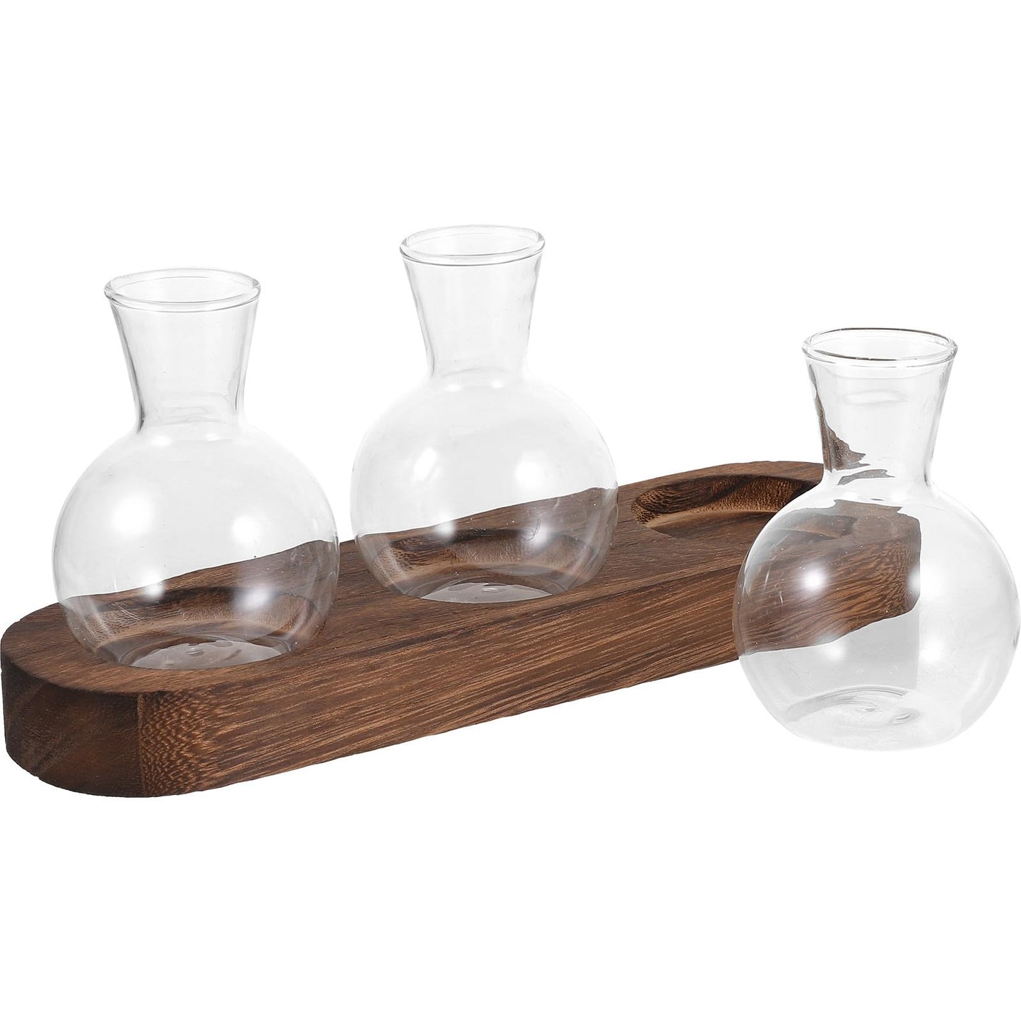 PRETYZOOM Glass Plant Vase Set with Wooden Base, Hydroponic Terrarium for Office and Living Room Decor, 3pcs Tabletop Flower Arrangement Vessels