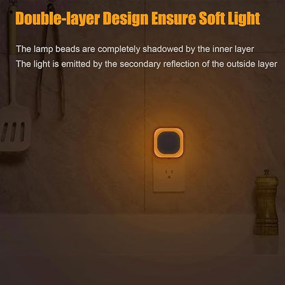 YUNLEX 2 Pack Amber Night Light, Dusk to Dawn Sensor, Warm Glare-Free Reflected Glow, 3-Level Dimmer, Auto On/Off, Plug-in LED Nightlight for Bedroom, Kids, Bathroom, Sleep, Baby Nursery, Toddler