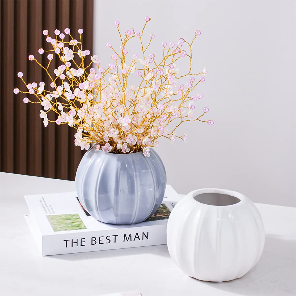 WAIT FLY Creative Pumpkin Shape Ceramic Vase for Flower Dry Flower Hydroponic Planter Decorative Vase for Home Room Office Party Wedding-White