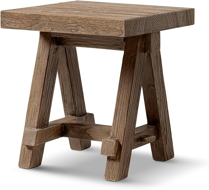 Hawthorne 18" Square Reclaimed Elm Trestle Side Table, Heritage Medium-Dark