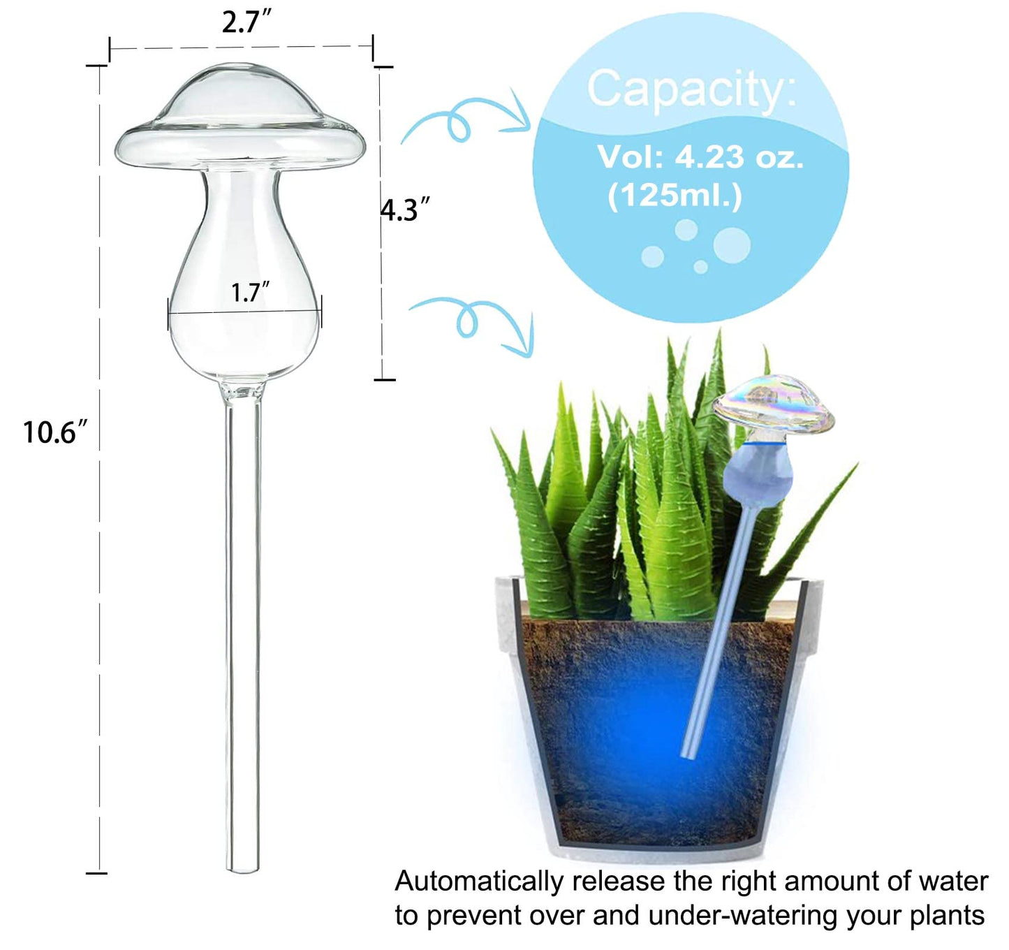 Kingbuy Iridescent Mushroom Self-Watering Globes for Plants - 2 Pack Automatic Plant Waterer Indoor/Outdoor, Plant Watering Devices with Continuous Moisture Supply, No Electricity Needed