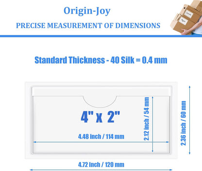 Origin-Joy 35 PCS Self Adhesive Index Card Pockets with Top Open, Clear Plastic Label Holder for Cards of Note, Library and Business, Adhesive Label Pockets & Card Holder (4 x 2 inch)