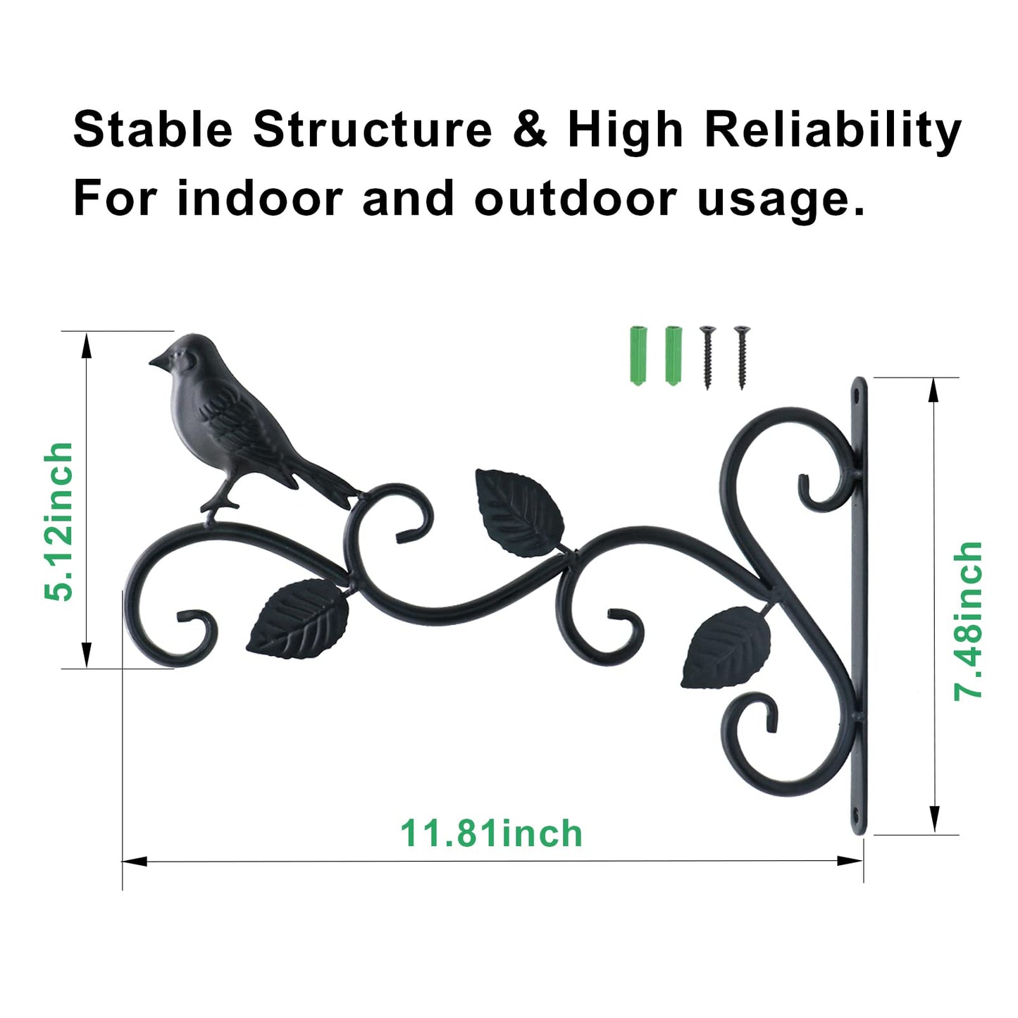 JIALAI HOME Hanging Plants Bracket 12" Bird Planter Outdoor Hooks Hangers for Flower Baskets Pot Bird Feeder Wind Chimes Lanterns Patio Garden Outdoor Indoor Metal Black, 2 Pack