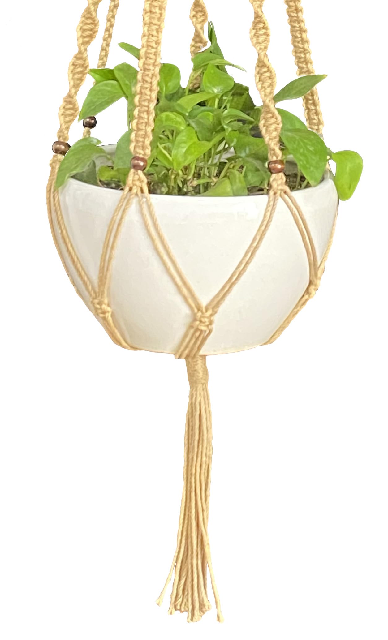 Plant Hanger Macrame Hemp Rope 6 Legs 51 Inches for Indoor Outdoor, Living Room, Kitchen, Deck, Patio, High and Low Ceiling with Size of 10-12 inches Without The Pot