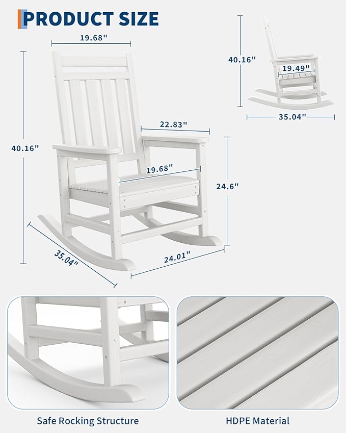 GarveeLife Poly Lumber Rocking Chair Outdoor Set of 2