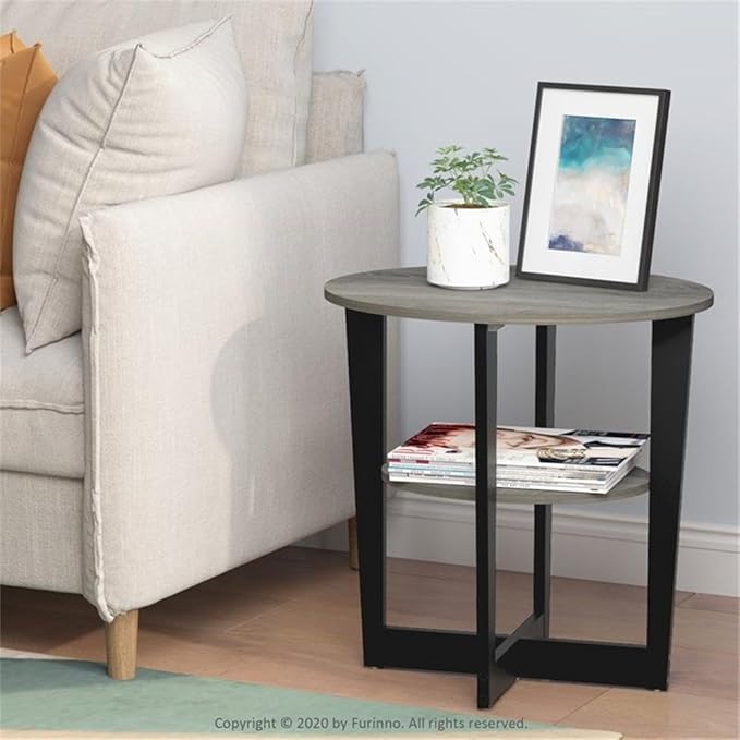 Furinno JAYA Side Table, 2-Tier Round Modern End Table