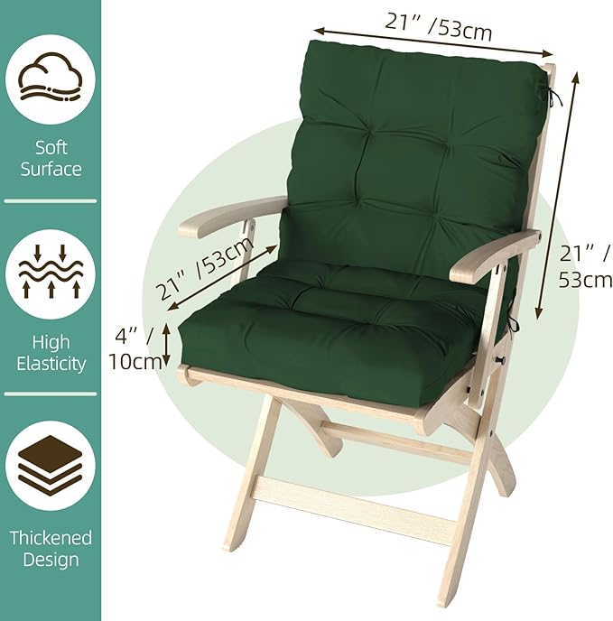 Outdoor Chair Cushions Set of 2, High Back Soft Seat Pad