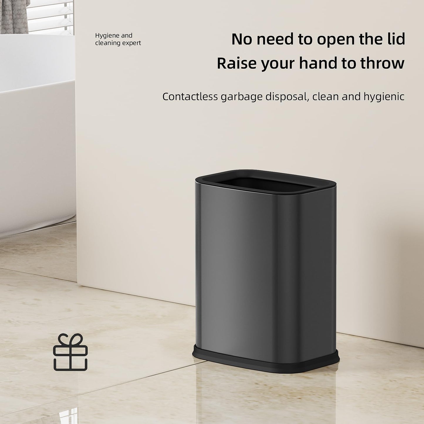 KHMMGK 2.6 Gal Black Bathroom Trash Can,Metal Waste Baskets with Removable Inner Bucket,Small Office Garbage Can
