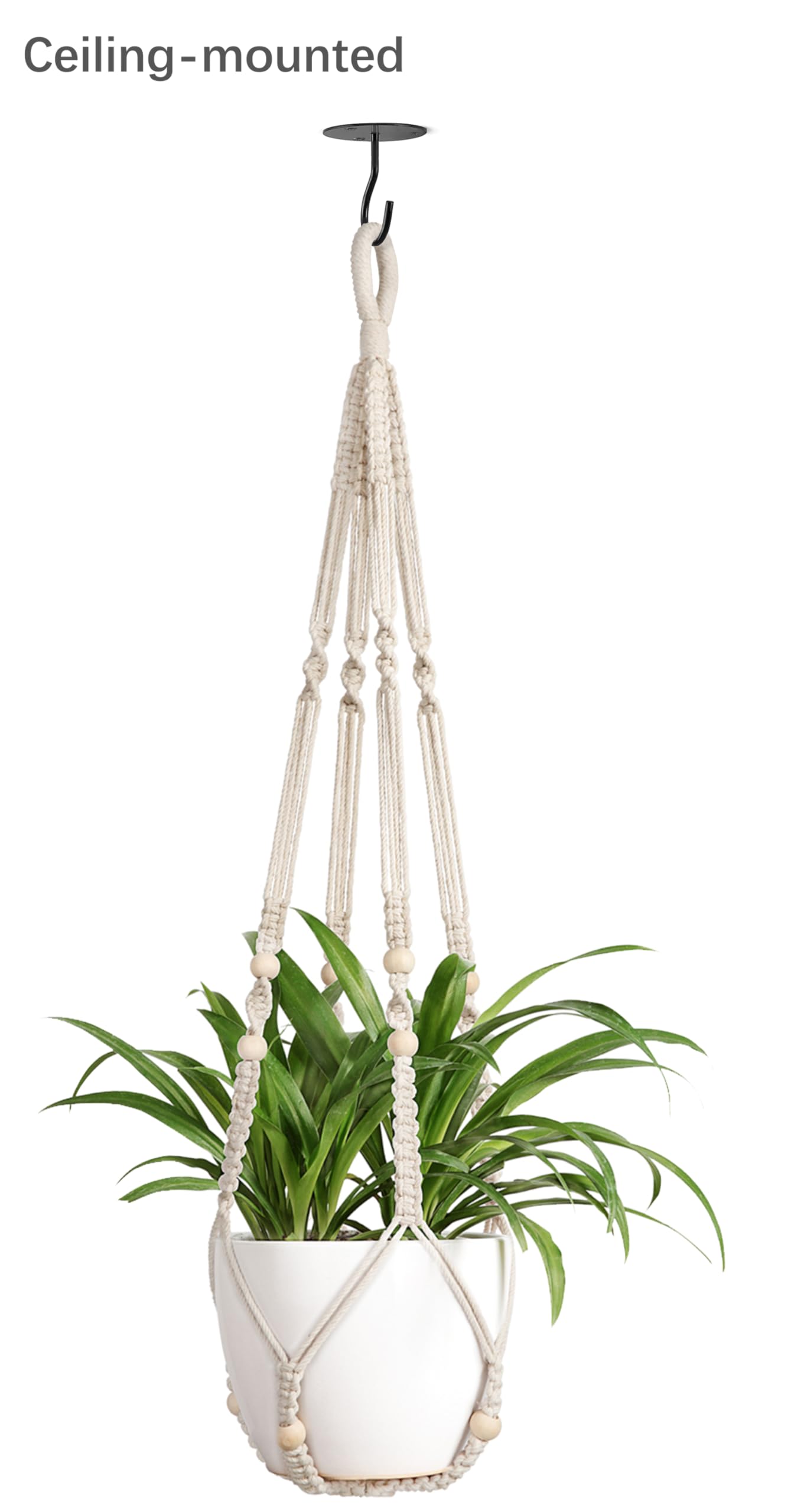 Mkono Macrame Plant Hangers Indoor Jute Hanging Planter Basket and Ceiling Hooks, Wood Beads Decorative Flower Pot Holder for Indoor Outdoor Boho Home Decor,Brown