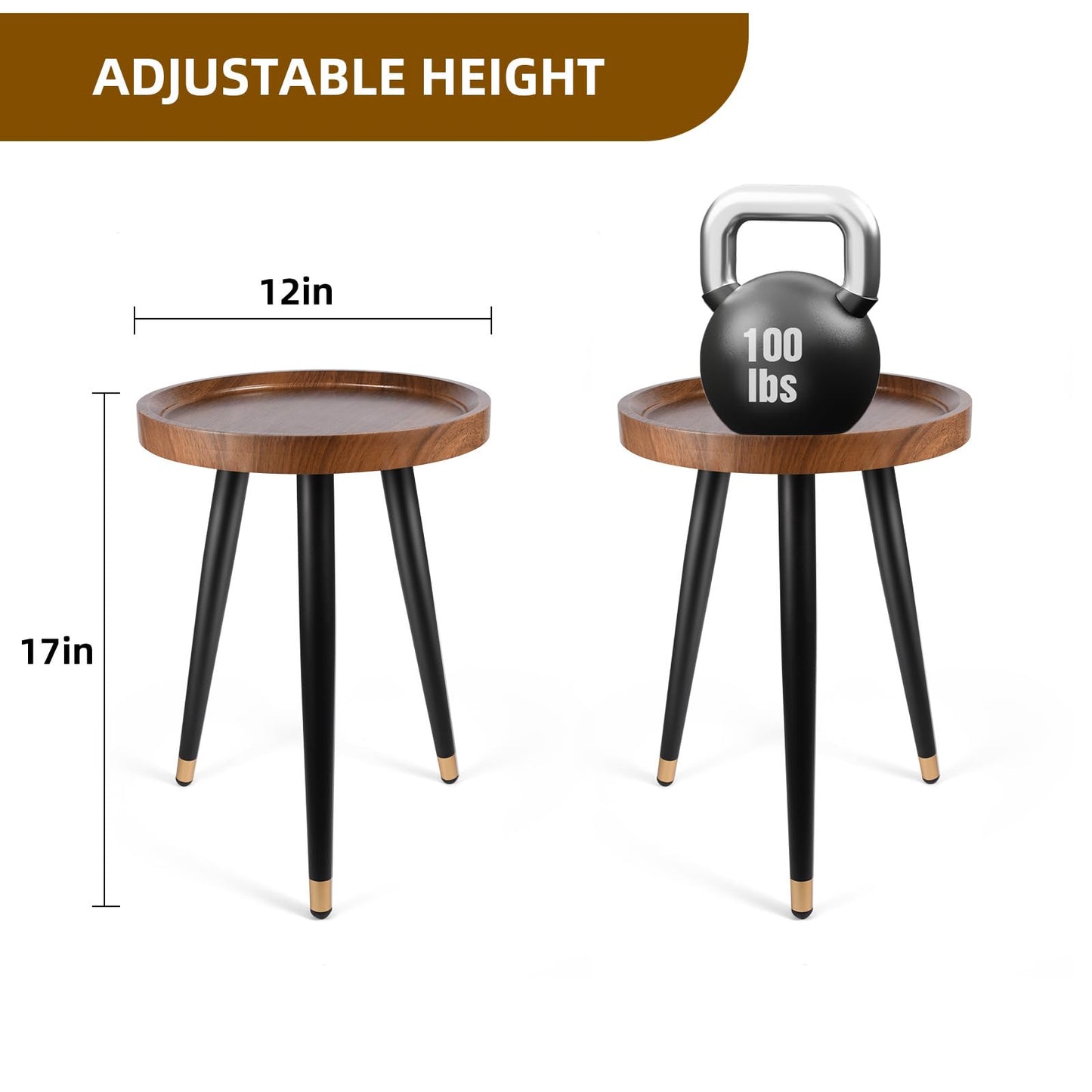 KGPLOME Plant Stand Indoor,Mid Century Walnut Wood Plant Table, Heavy Duty Metal Tall Flower Pot Stand,Modern Round Small Side End Table with Raised Design(12"x17") (2, 12 x 17 in)