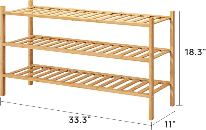 viewcare 3-Tier Long Shoe Rack, Bamboo Wood Shoe Rack