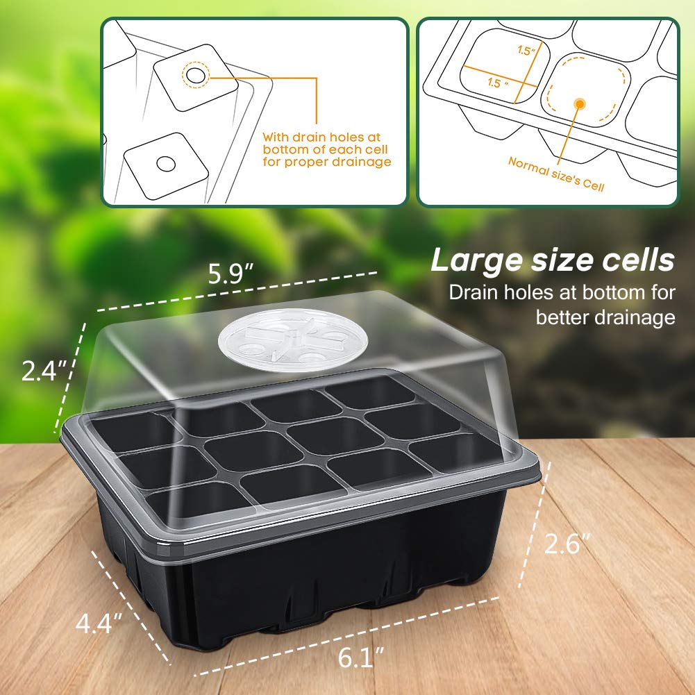 The Bundle of Bonviee 5 Packs Seed Starter Tray and Bonviee 36 Packs Variety Sizes Clear Nursery Pots with Drainage Holes