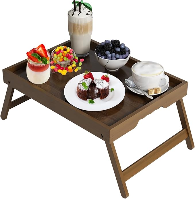 Artmeer Bed Tray Table with Folding Legs, Bamboo Breakfast in Bed
