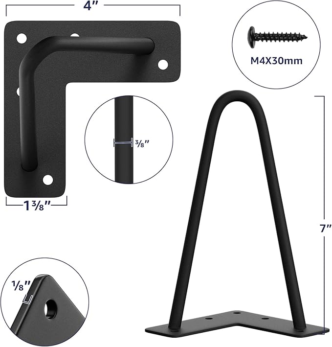 SMARTSTANDARD 7 Inch Heavy Duty Hairpin Furniture Legs, Metal Home DIY Projects