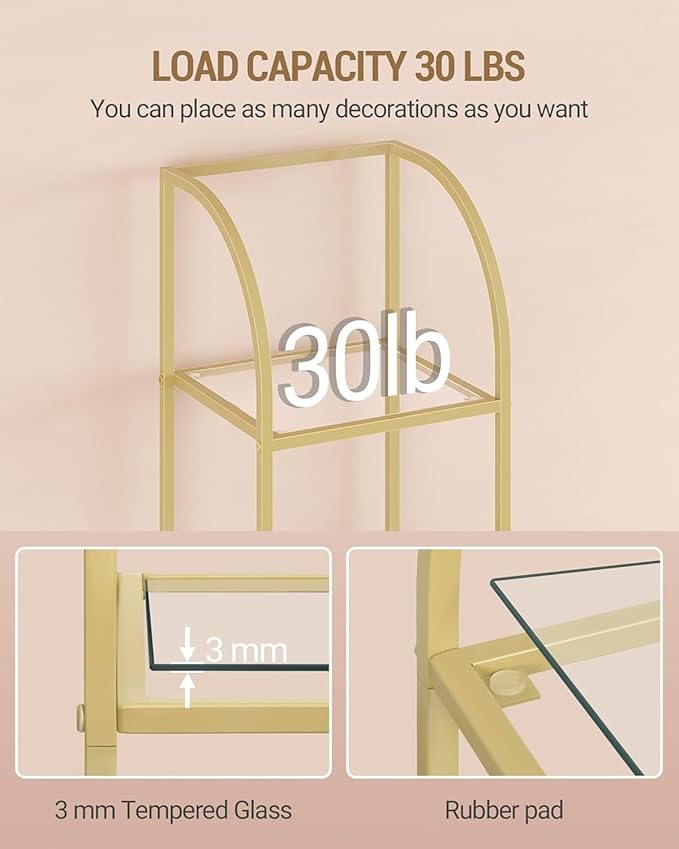 Hzuaneri Bookcase Bookshelf, Tempered Glass Arched Bookshelf
