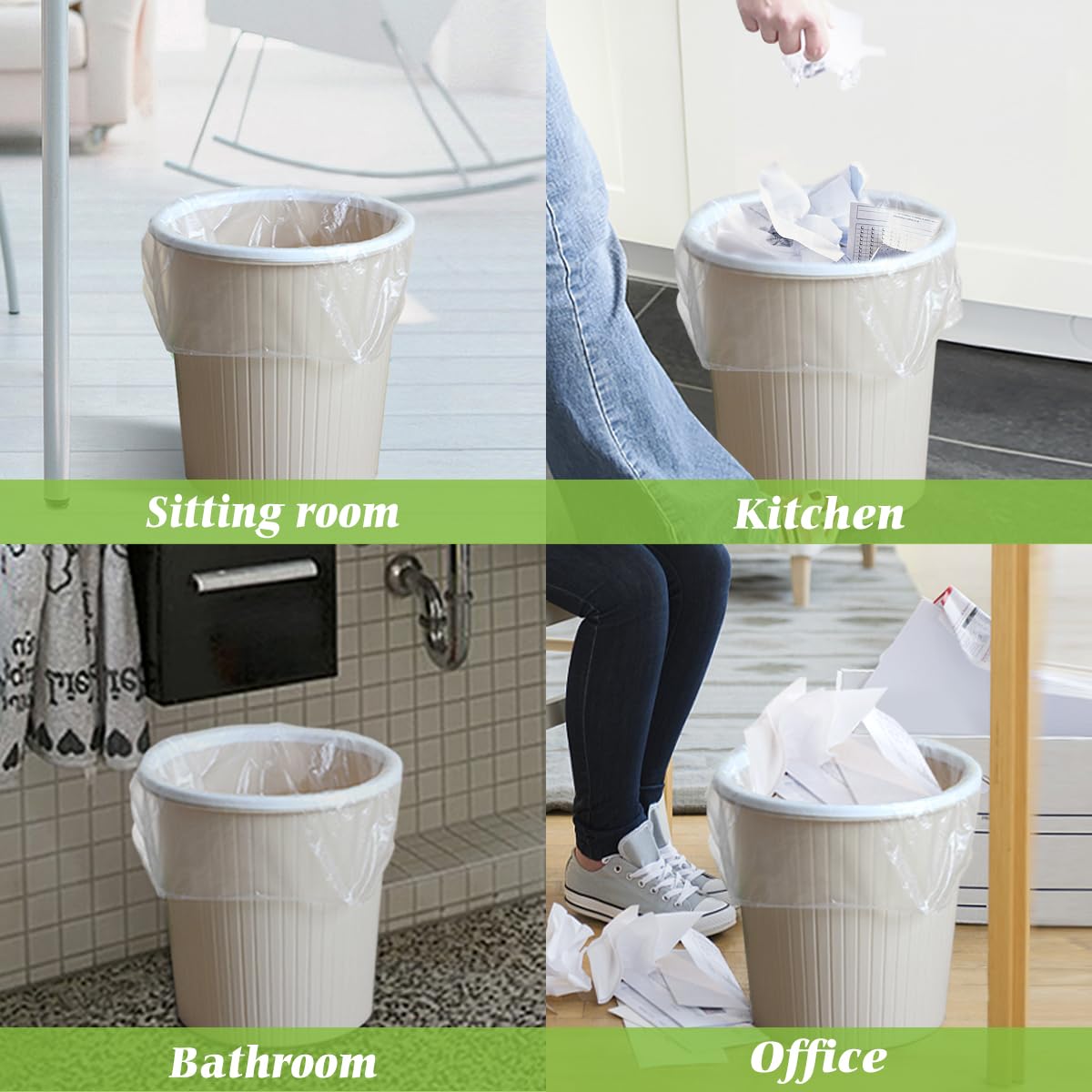 3 Gallon 170 Counts Small Trash Bags 3 Gallon 3.1 Gallon 3.2 Gallon fit 10 liter Garbage Bags by Teivio, Waste Basket Bags,Bathroom Trash Can Bin Liners, Plastic Bags for home office kitchen, Clear