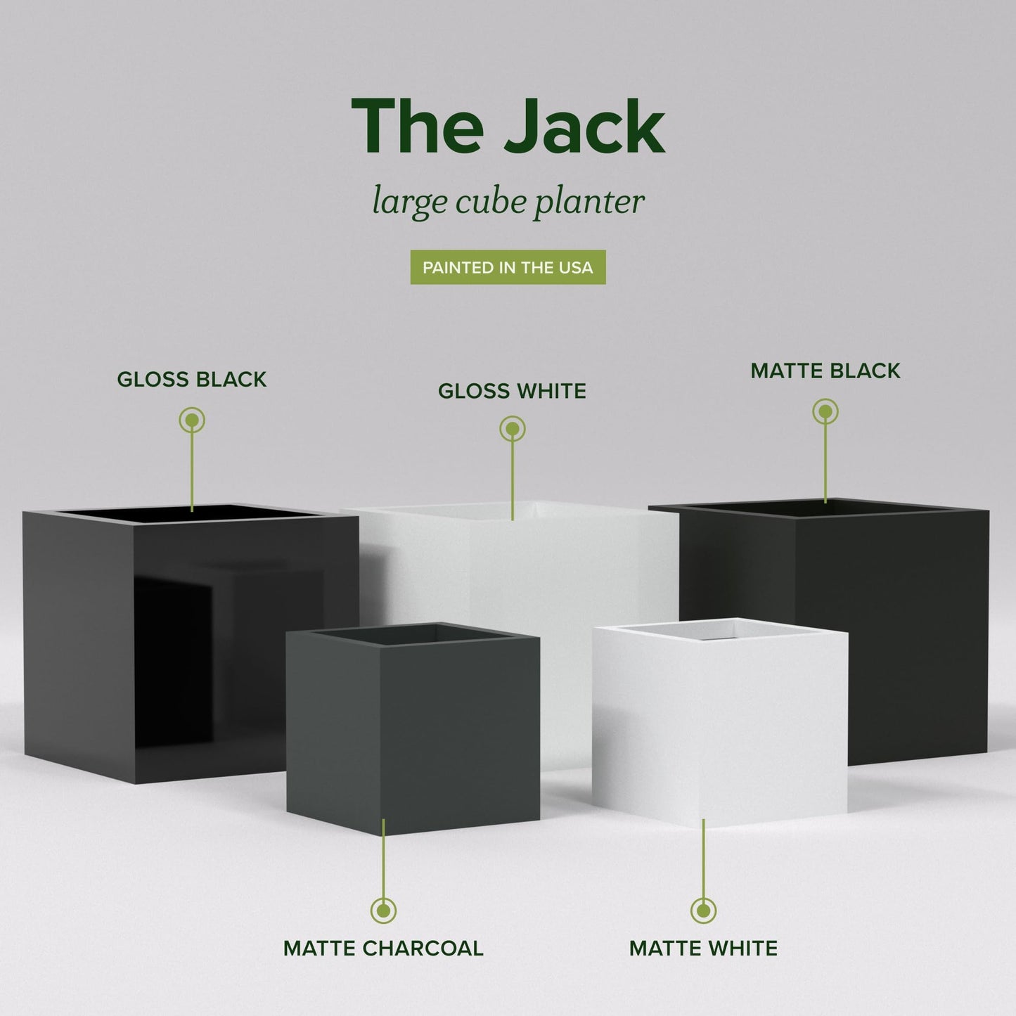 Greenline Jack Square Cube Planter - Indoor/Outdoor Large Fiberglass Lightweight Planter - 28" x 28" x 28" (Gloss White)