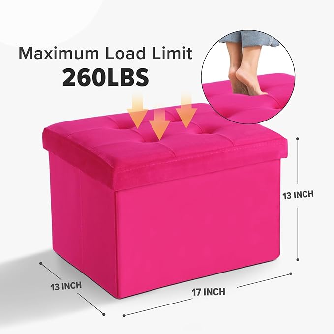 LINMAGCO Storage Ottoman Folding Foot Stool Velvet Foot Rest