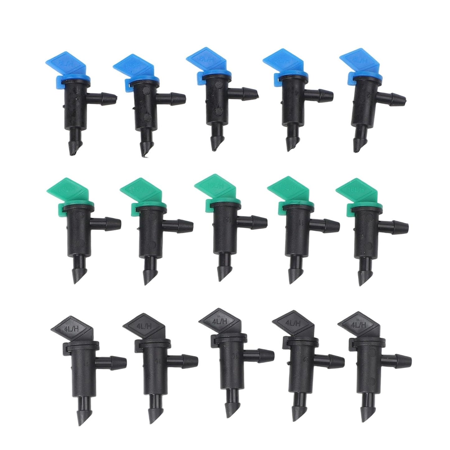 SundiooK Adjustable Flow Garden Drip Emitters, PE Plastic Irrigation Drippers with Shut-Off Valve, Fits 4/7mm Tubing for Plant Watering, 60 or 300 Packs