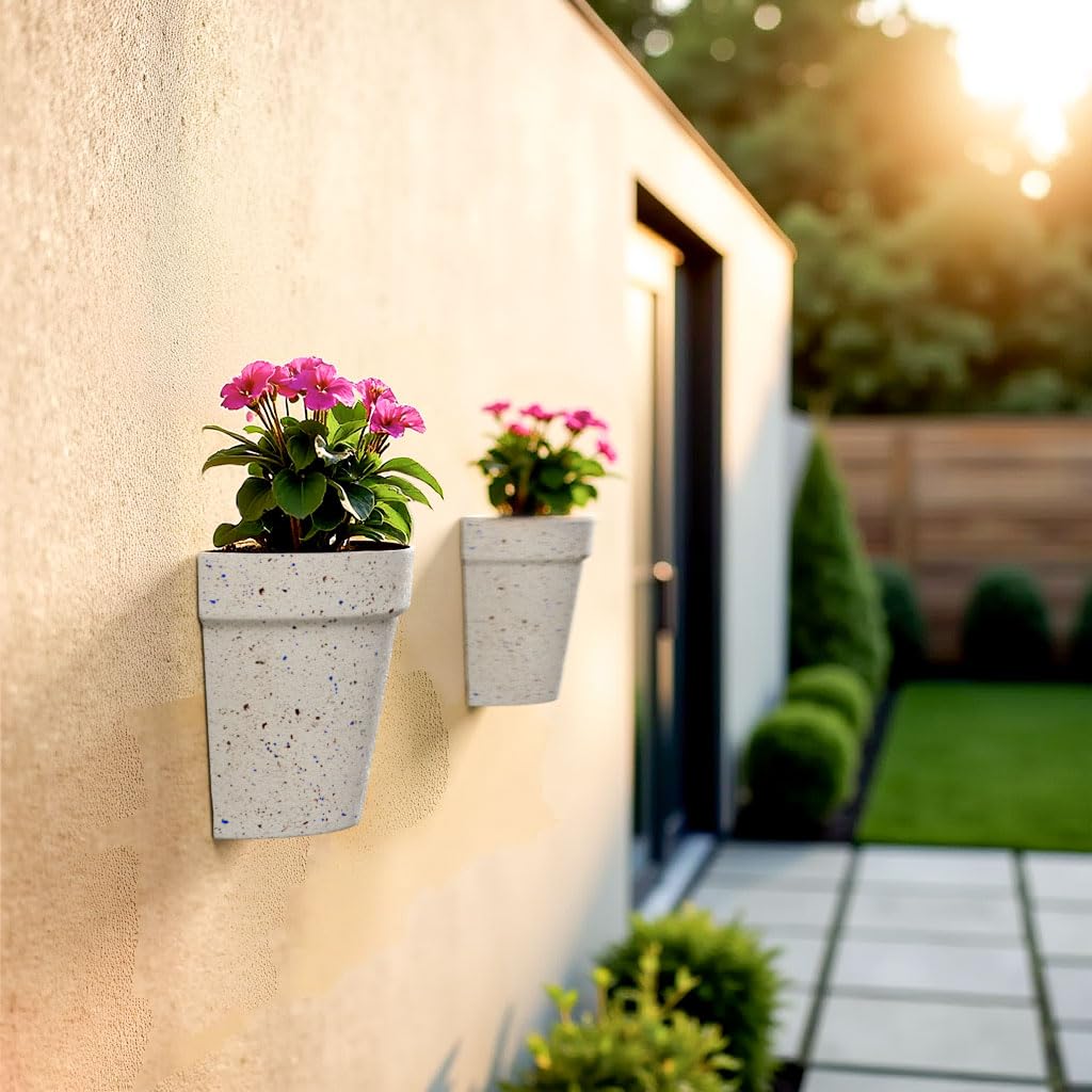 Asnext 2 Pack Plastic Wall Planter for Indoor Plants, 7.5 Inch Hanging Wall Planter Pots, Wall Mounted Succulent Planters (Speckled White)