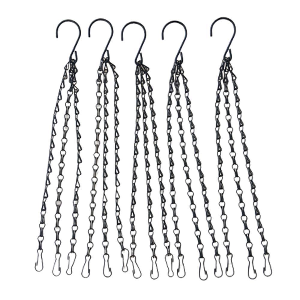 WINCSPACE Black Hanging Basket Chains 3 Leads Flower Plant Pot Replacement Chain with Hooks Hanger for Bird Feeders, Planters, Lanterns and Ornaments 5 Pack Choose Length (20inch)