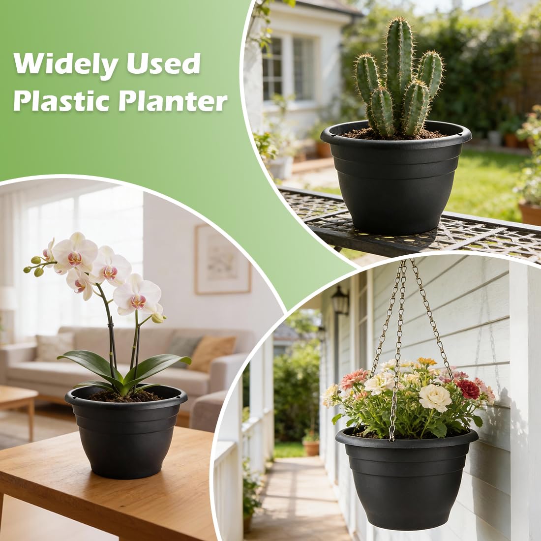 RooTrimmer 25 Pack 10 Inch Plant Pots with Drainage Holes,Black Plastic Flower Pots for Indoor & Outdoor Plants,Durable Lightweight Planters for Flowers,Herbs & Gardening