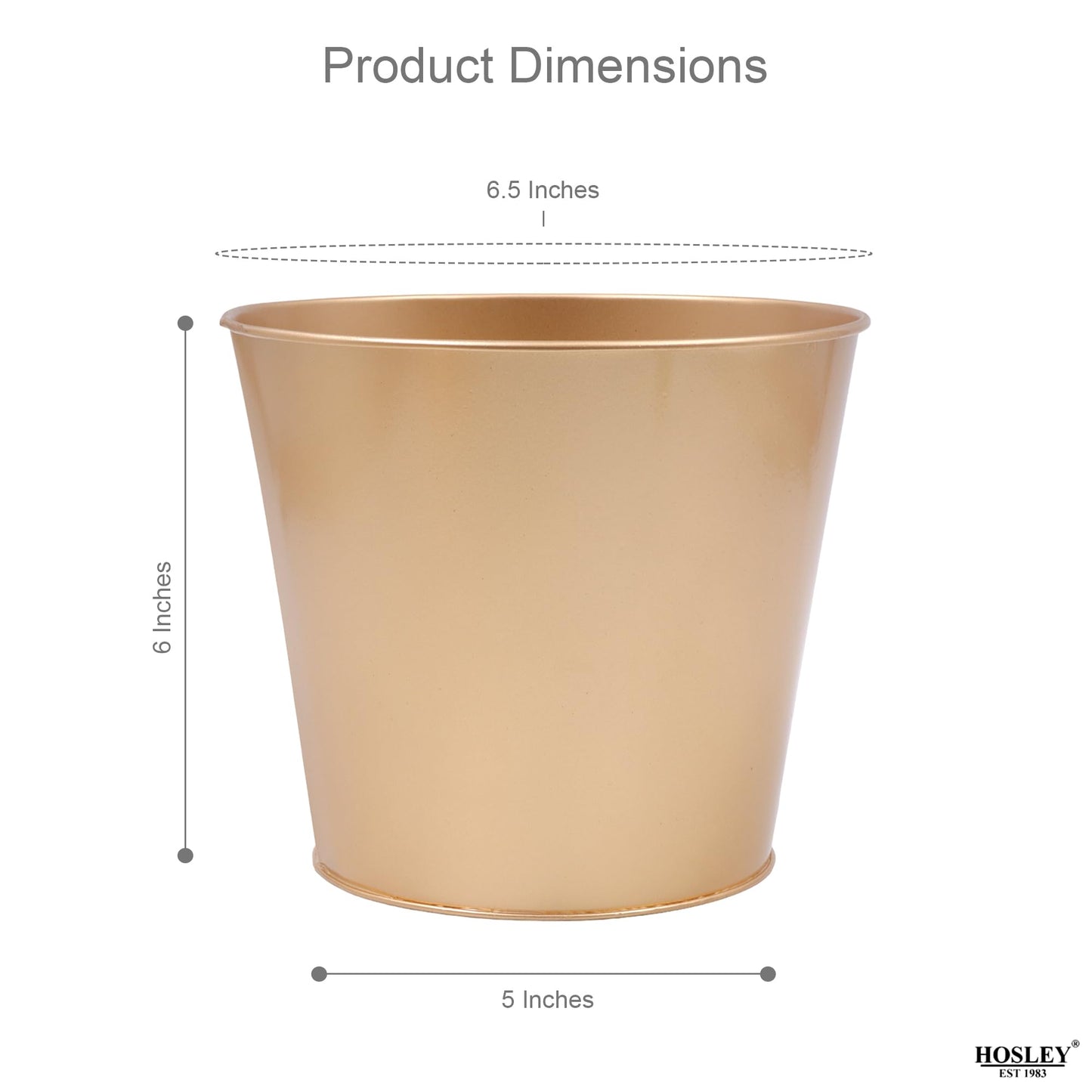 Hosley Set of 2 Gold Bucket/Pots with PVC Liner, 6.5" Dia x 6" H Ideal Gift for Floral Arrangements Wedding Home Office Party DIY Indoor Outdoor Garden Patio