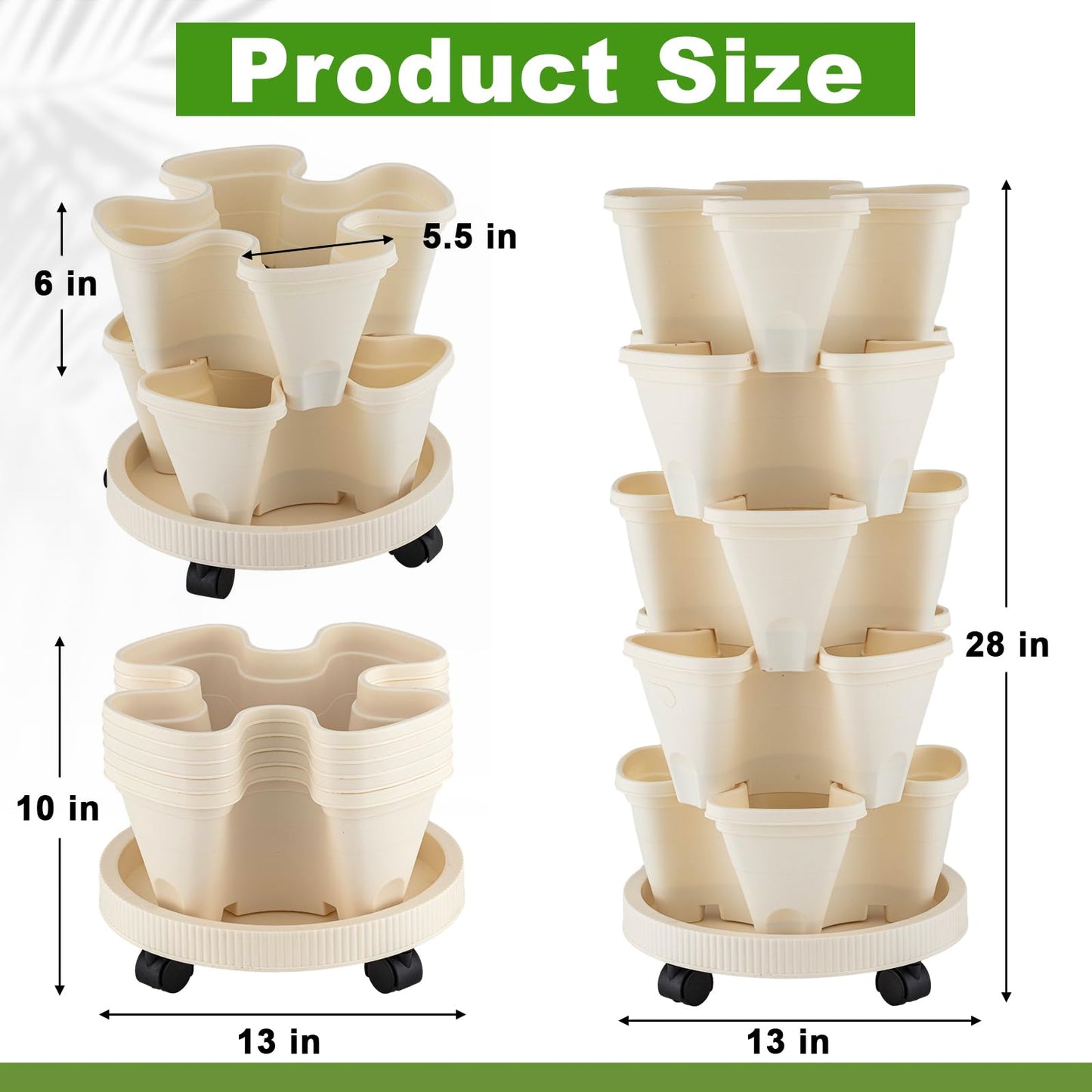 Nitial 3 Set 5 Tier Vertical Garden Planter Stackable Planters with Tray and Planting Tools Accessories for Indoor Outdoor Strawberries Herbs Peppers Flowers and Succulents